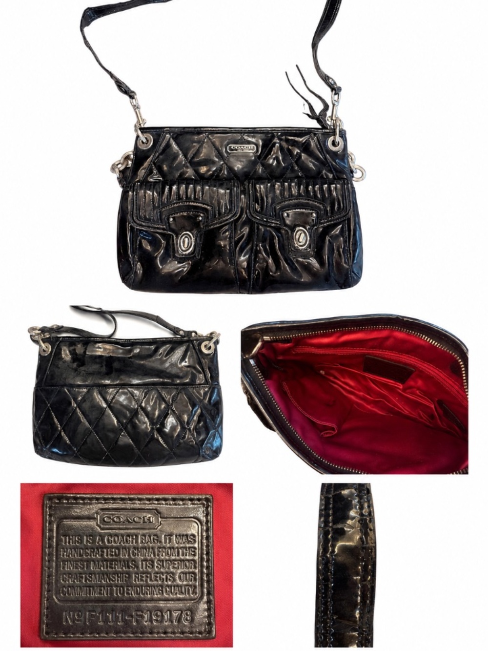 Coach Black Patent Quilted Crossbody Shoulder Bag AS IS